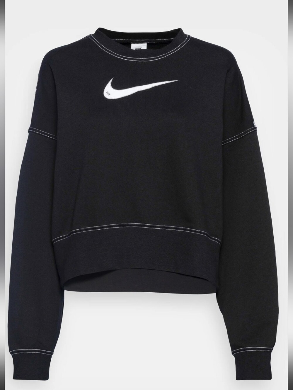 Nike Black Cropped Crew Sweatshirt with White Swoosh